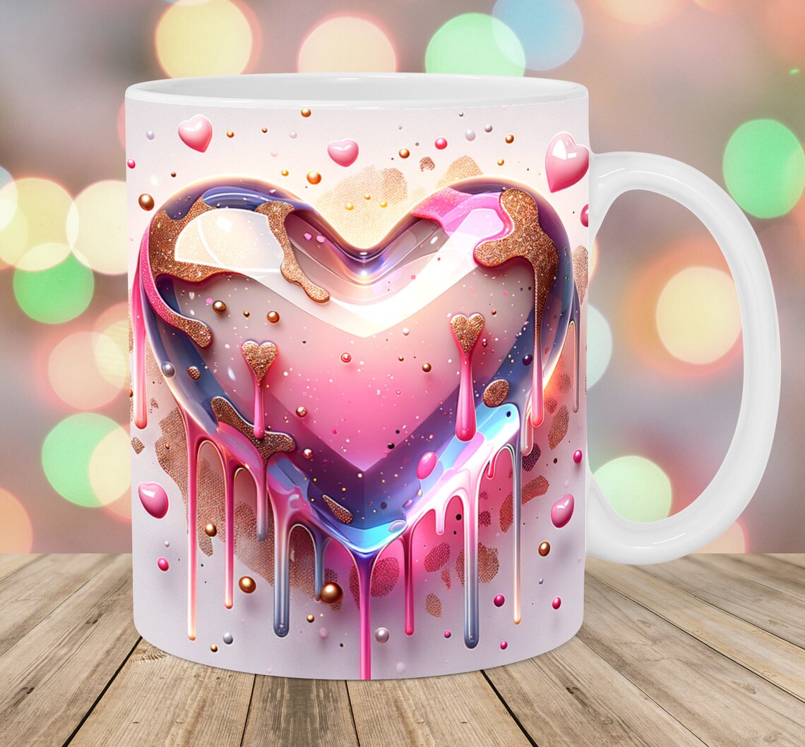 3D Pink Gold Heart Mug