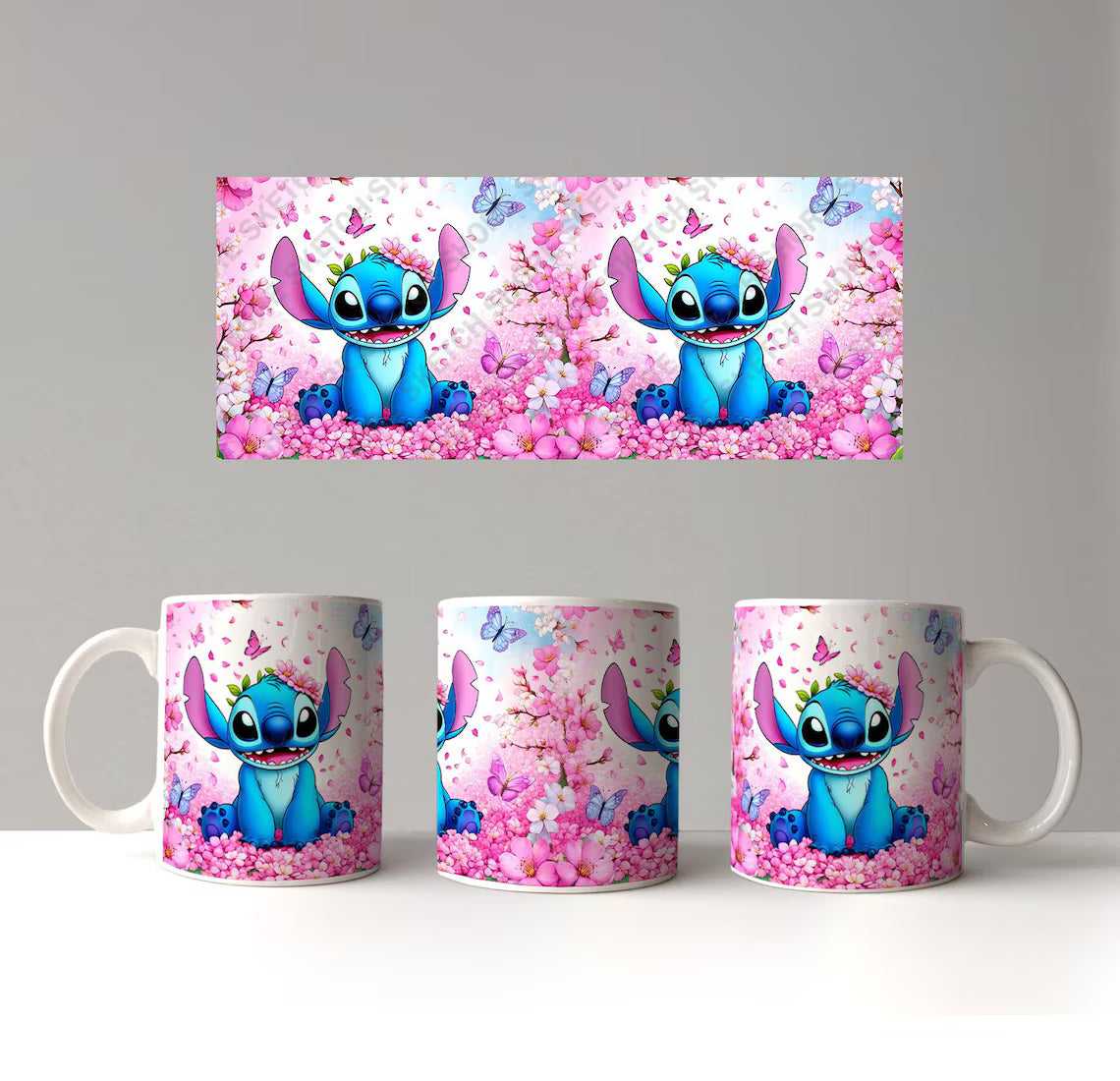 Stitch Mug - Floral Cartoon Design