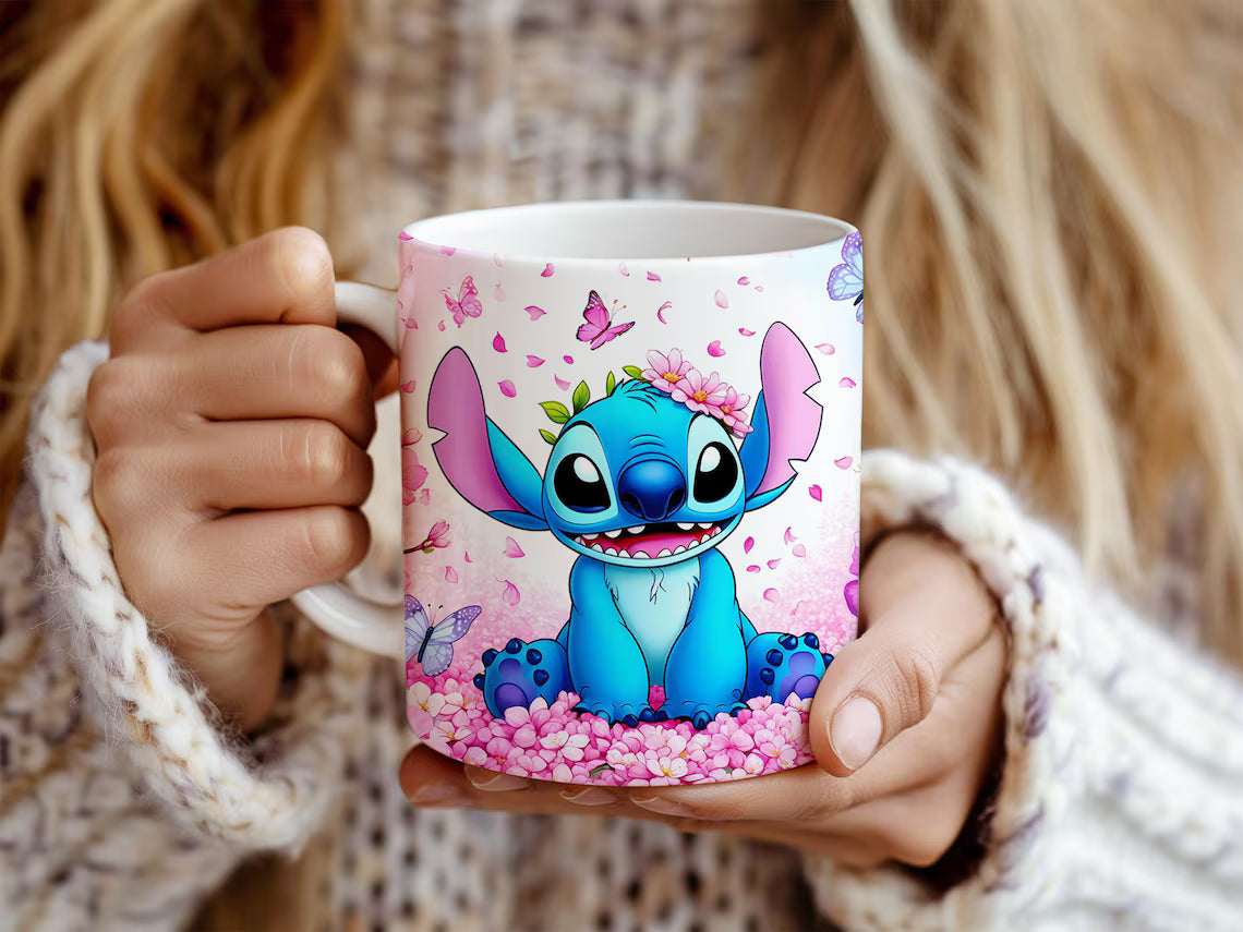 Stitch Mug - Floral Cartoon Design