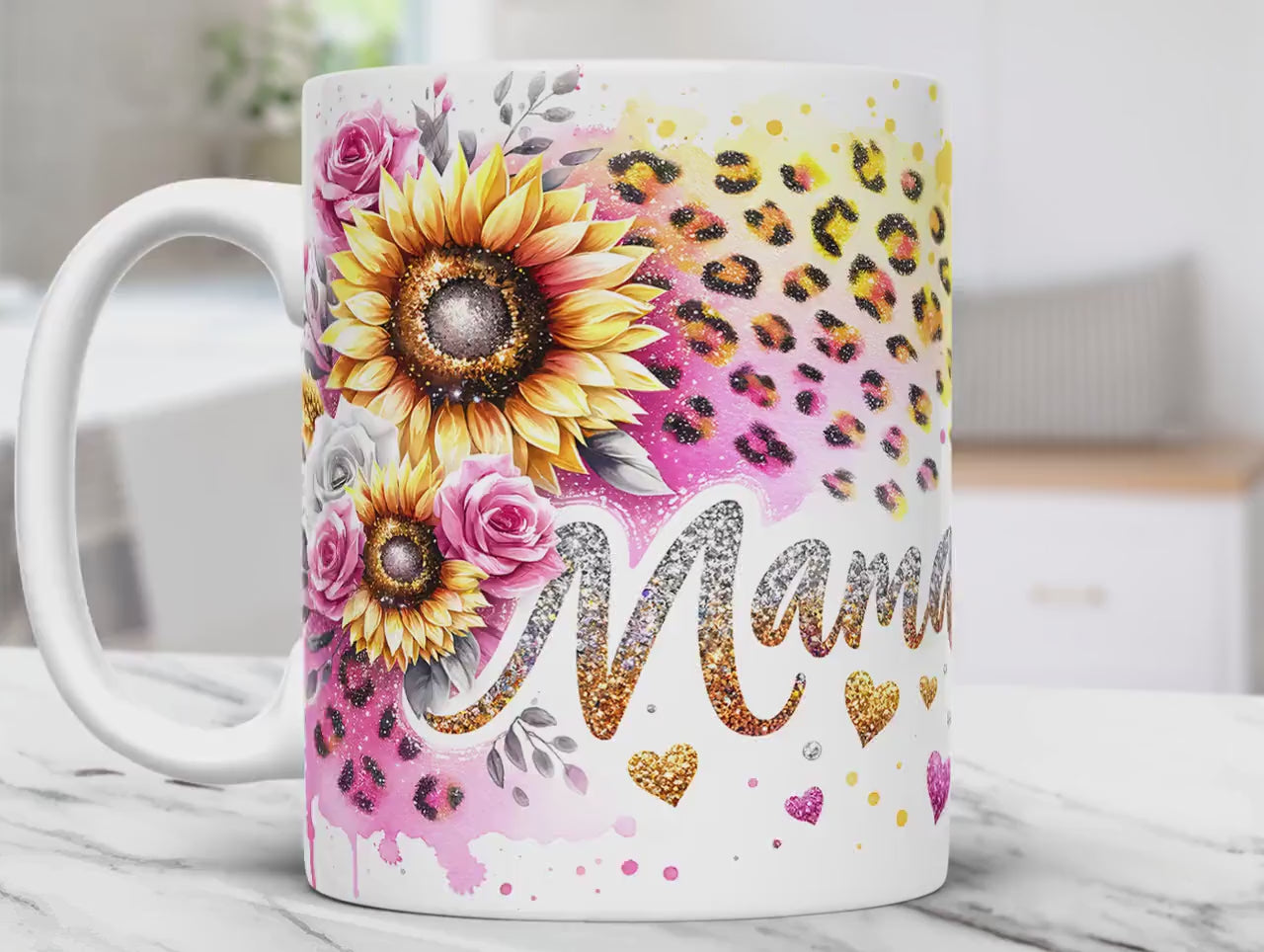 Floral Glitter Leopard Mom Life Mug